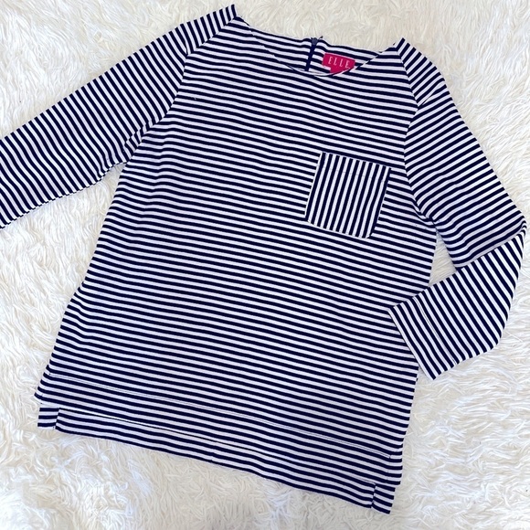 Elle black/white striped 3/4 sleeve top small - Picture 1 of 7
